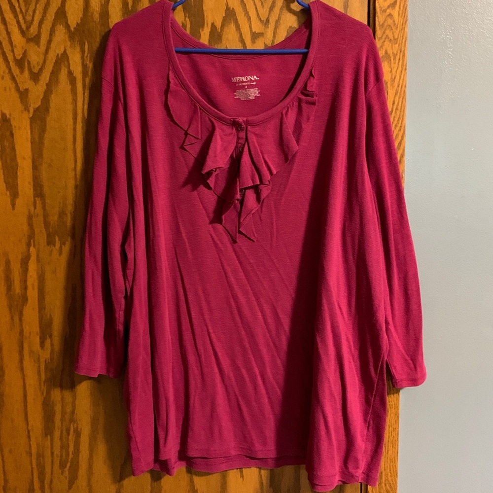 Long sleeve pink ruffle top